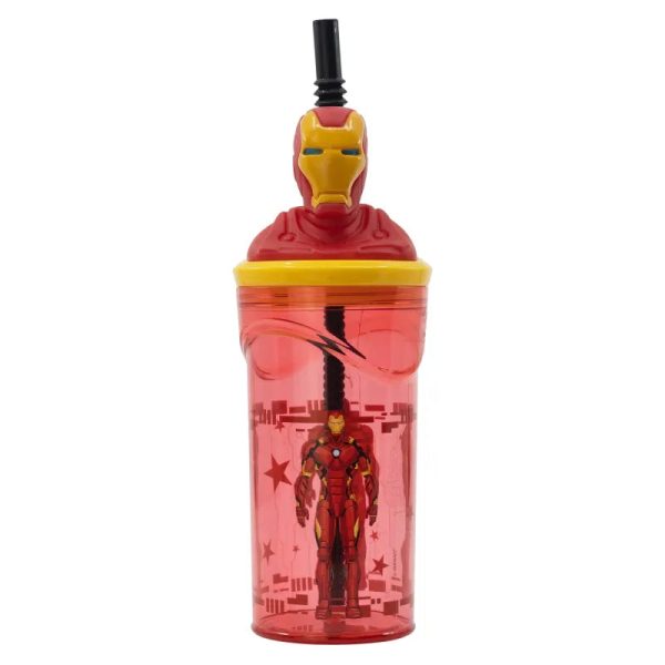 Marvel Iron Man 3D Deckel Kinder Trinkbecher Becher mit integriertem Halm Im Angebot