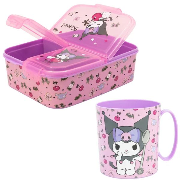Kuromi Sanrio 2 tlg. Lunch Set Brotdose mit 3 Kammern Trinkbecher 390 ml Schn?ppchen