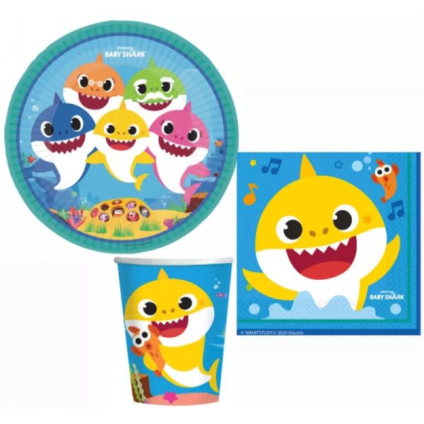 Baby Shark Geburtstag Deko Set 36tlg.Geschirr Partyset Mode
