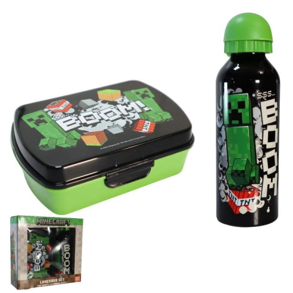 Minecraft Creeper Kinder 2 tlg Lunch Set Brotdose Alu-Trinkflasche 500 ml Online