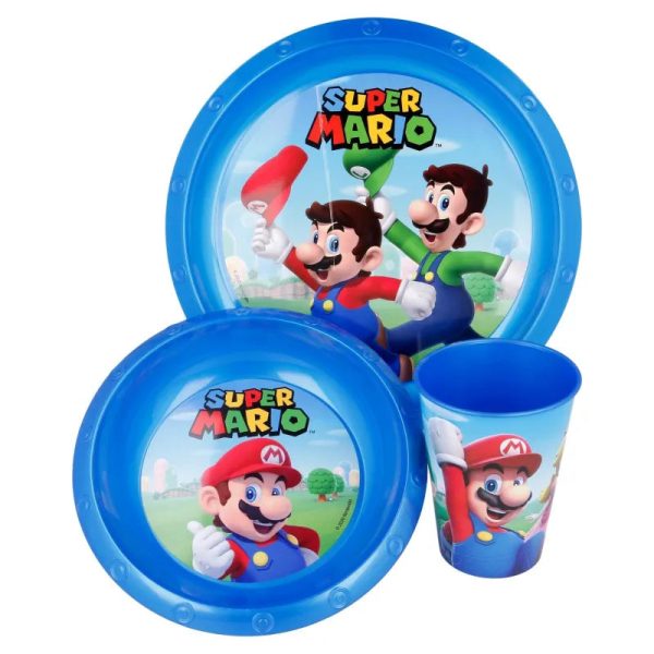 Super Mario Kinder Geschirr-Set 3 teilig Becher Teller Schüssel Schn?ppchen